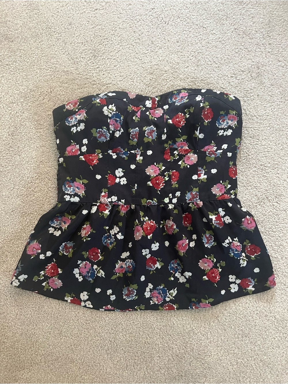 American Eagle Outfitters Navy Floral Strapless Top